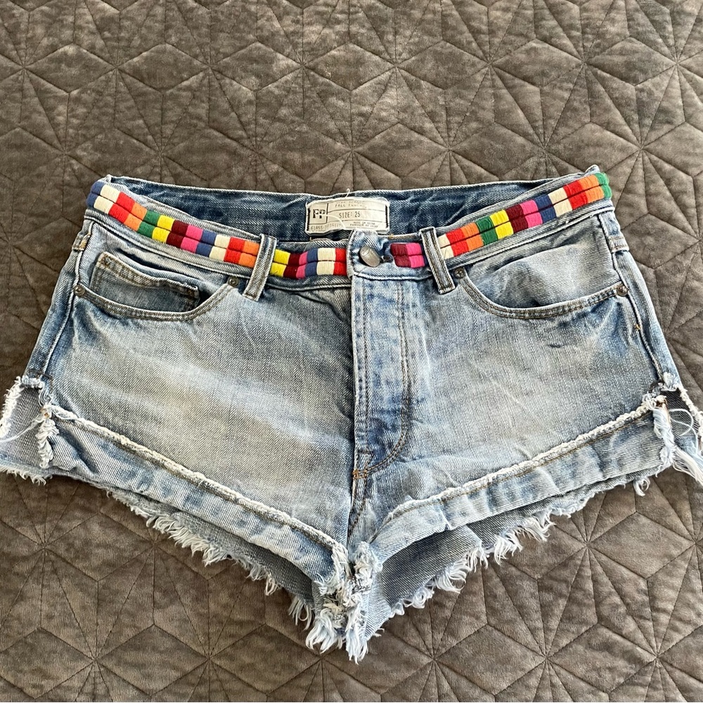 Free People Eliot Denim Jean Shorts Rainbow Y2K